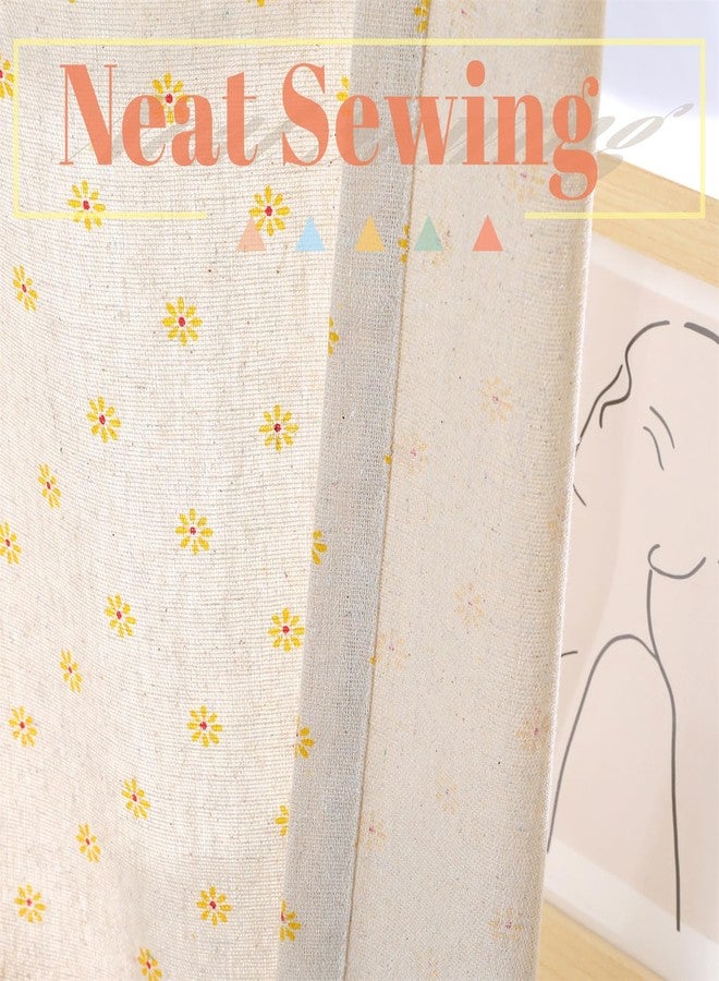Moslovstar Yellow Daisy Tier Curtain 1 Panel Vintage Style Cotton Linen Half Curtain for Kitchen Cafe Elegant Floral Lace Hem 56" W x 39.3" L Beige - Image 5